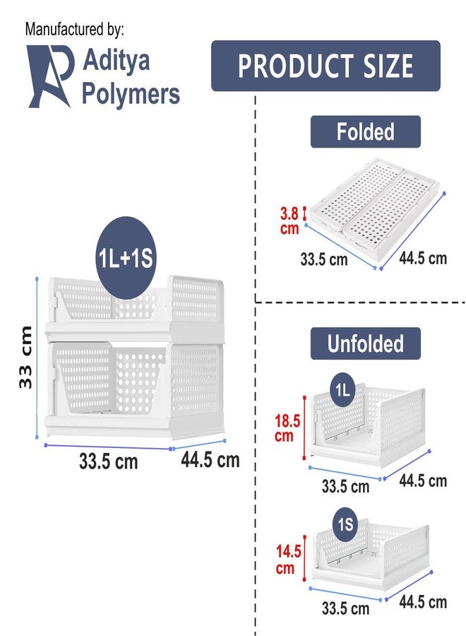 Aditya Polymers Pack of 2 (1 Large + 1 Small) Clothes Organizer For Wardrobe Cupboard| Foldable Stackable| MultiPurpose Adjustable Sliding Tray Basket| Almirah Closet Space Organiser| Shirt Stacker - Image 5