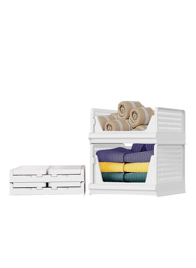Aditya Polymers Pack of 2 (1 Large + 1 Small) Clothes Organizer For Wardrobe Cupboard| Foldable Stackable| MultiPurpose Adjustable Sliding Tray Basket| Almirah Closet Space Organiser| Shirt Stacker - Image 1