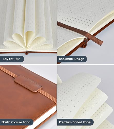 Biuwory Dotted Journal Notebook for Women Men, 140 Pages Hardcover Dot Grid Notebooks for Work, School & Travel, Leather Journals for Writing, Bullet Journaling 5.7"×8.3" (Brown) - Image 4