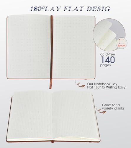 Biuwory Dotted Journal Notebook for Women Men, 140 Pages Hardcover Dot Grid Notebooks for Work, School & Travel, Leather Journals for Writing, Bullet Journaling 5.7"×8.3" (Brown) - Image 5
