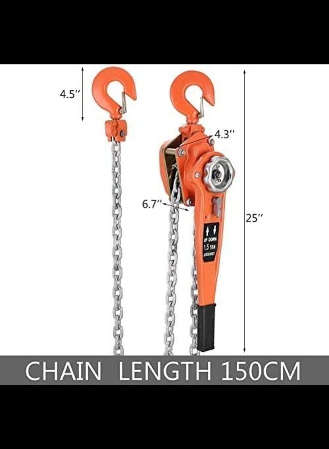 ABBASALI Hand Chain Hoist 1.5 Tons Chain Hoist Lever Hoist Hauter,1.5 Meters Height of Lifting Equipment with Alloy Steel Chain Levers - Image 3