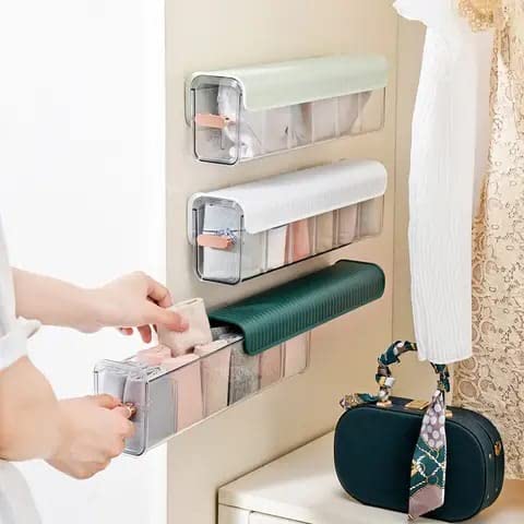 NISHIV 6 Cell Socks Underwear Organizer Wall Mount Drawer Storage Boxes and Acrylic Organizers for Clothes Socks Ties Data Cable Spices SelfAdhesive Anti Dust Storage BoxesMulti Color - Image 2
