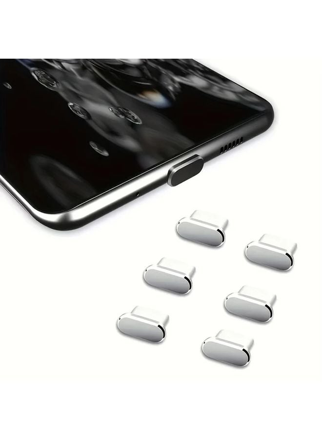 6 قطع غبار معدني فضي لسد منفذ الشحن من النوع C - Image 1