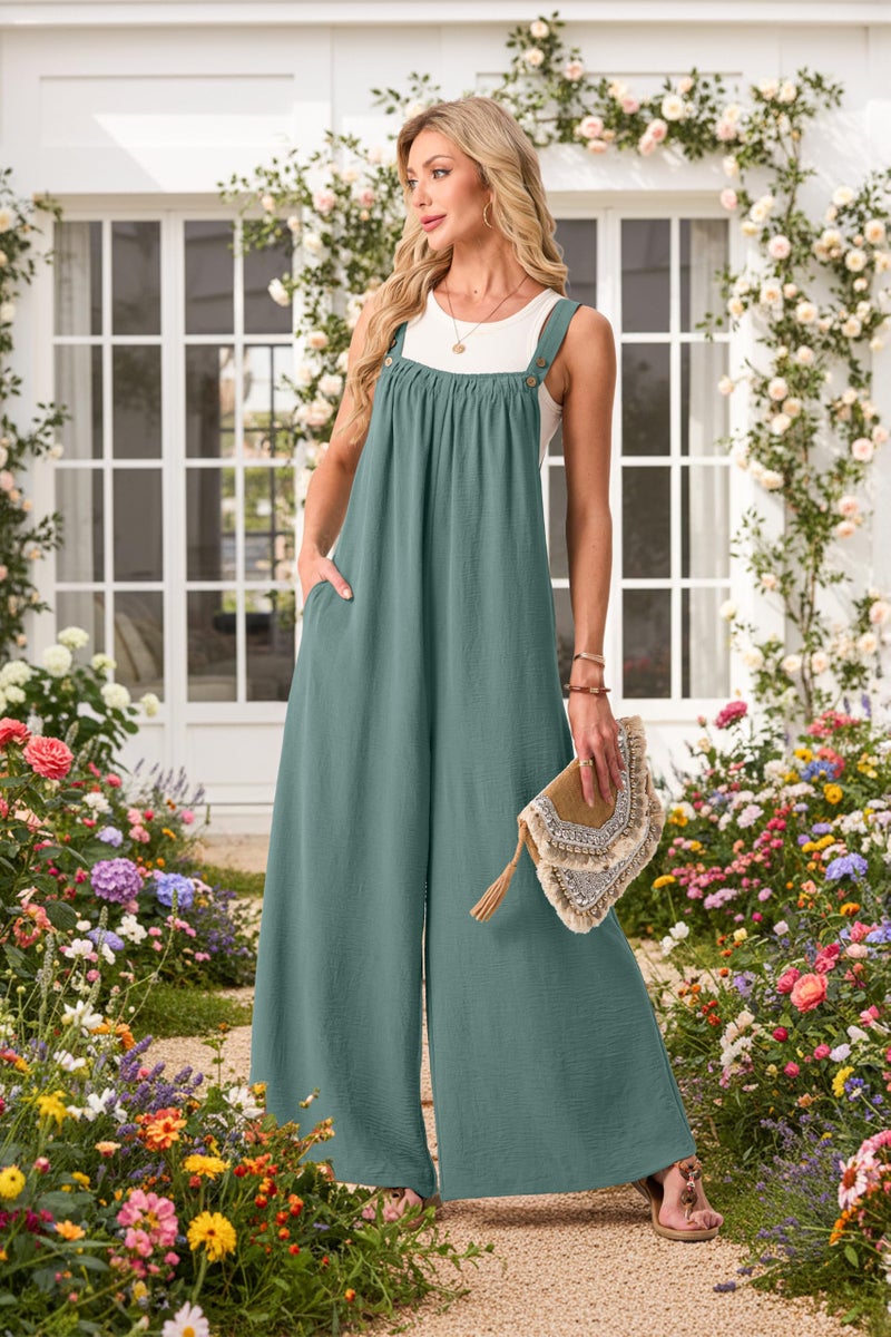Lepunuo Womens Casual Jumpsuits Summer Boho Wide Leg Rompers Sleeveless Overalls Summer Outfits with Pockets - Image 4