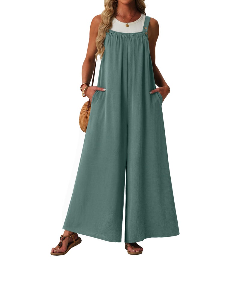 Lepunuo Womens Casual Jumpsuits Summer Boho Wide Leg Rompers Sleeveless Overalls Summer Outfits with Pockets - Image 1