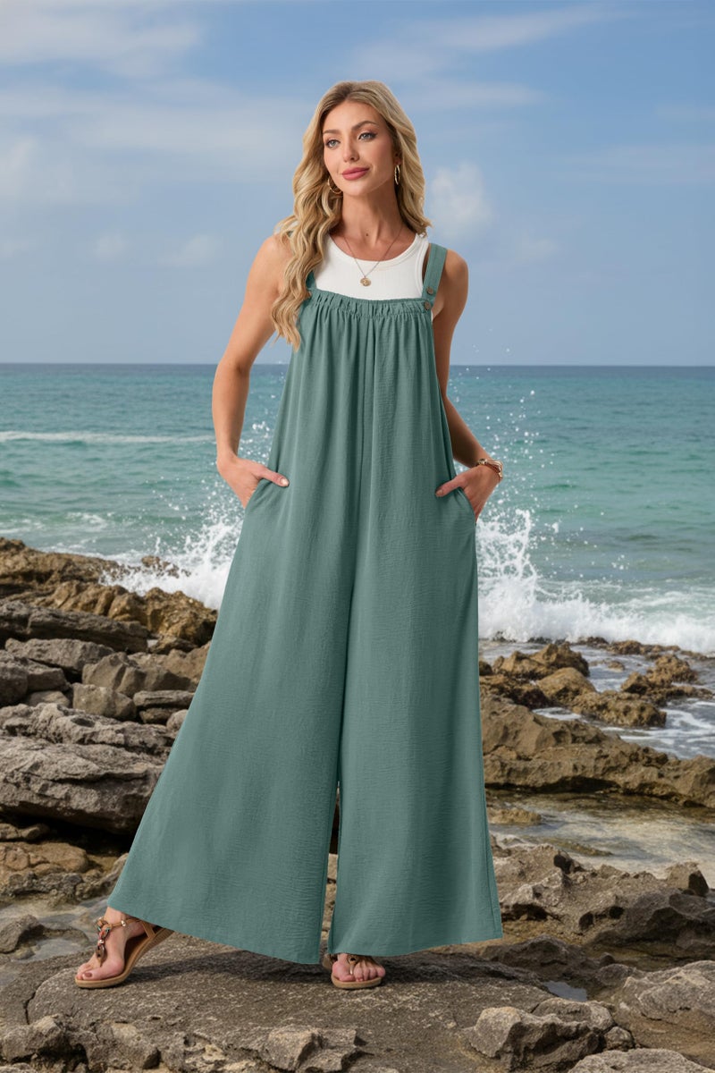 Lepunuo Womens Casual Jumpsuits Summer Boho Wide Leg Rompers Sleeveless Overalls Summer Outfits with Pockets - Image 3