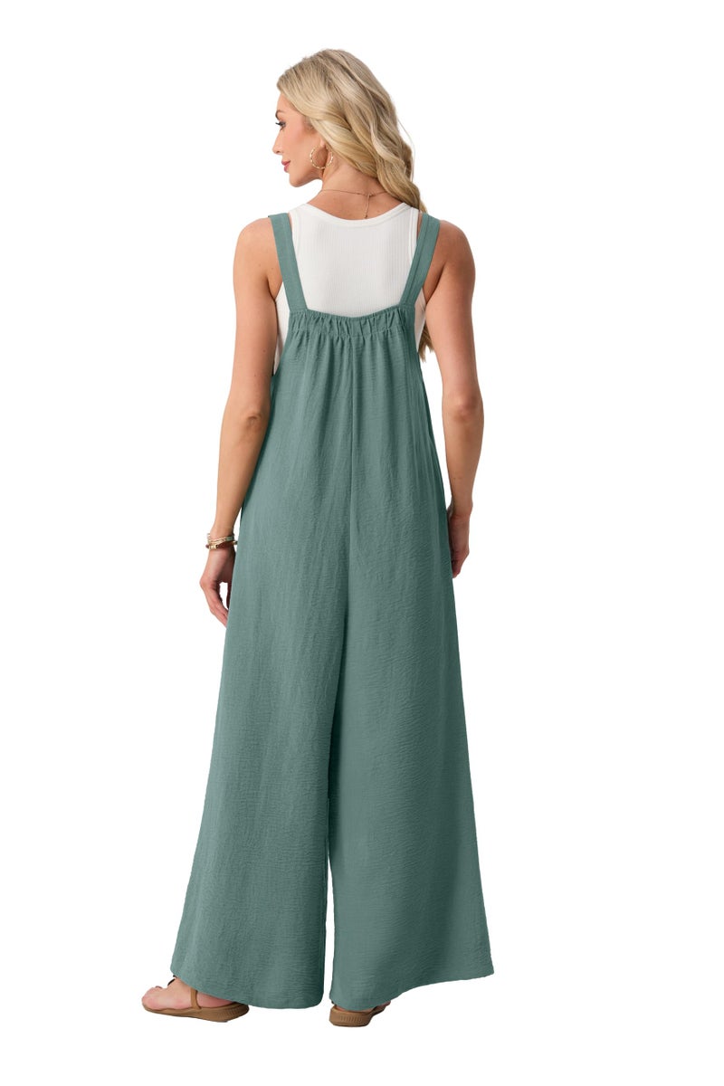 Lepunuo Womens Casual Jumpsuits Summer Boho Wide Leg Rompers Sleeveless Overalls Summer Outfits with Pockets - Image 5