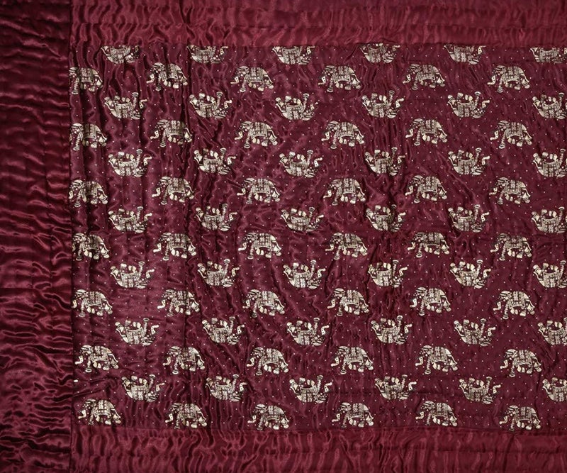 ManavRachit Satin Gold Printed 310 TC Wedding Bedding Set (Bedsheet with 2 Pillow Covers & 1 AC Comforter) for Home & Living Room(Maroon, Set of 4pc)(Hathi Print) - Image 2