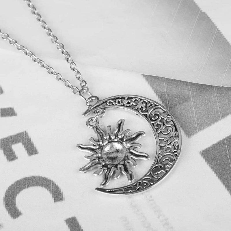 QIAN0813 Vintage Bronze Crescent Moon and Sun Pendant Necklace Retro Swirl Filigree Unisex Jewelry Gifts - Image 5