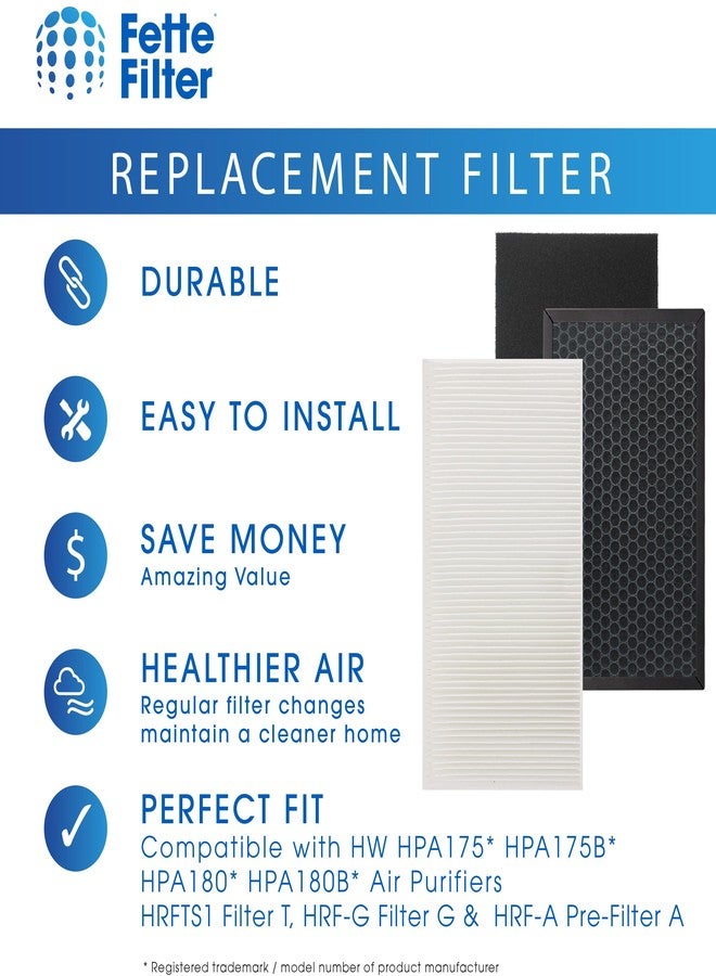 Fette Filter - Replacement Air Purifier Filter Compatible with Honeywell HPA175 HPA175B HPA180 HPA180B Air Purifiers Contains 2 HRFTS1 Filter T, 2 HRF-G Filter G & 2 HRF-A Pre-Filter A - Combo Pack - Image 3
