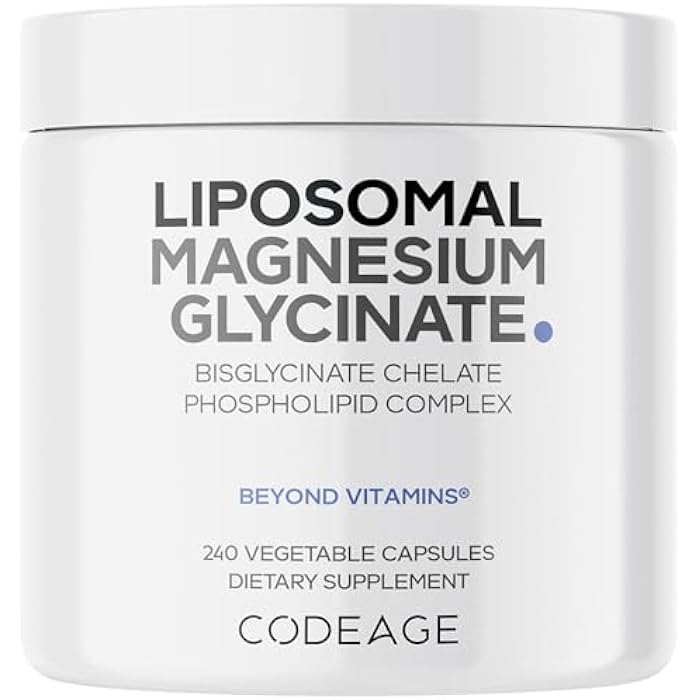 Codeage Liposomal Magnesium Glycinate Supplement, 2-Month Supply, Bisglycinate Magnesium Chelate, Chelated Magnesium Mineral Pills, BioPerine Black Pepper Vitamins Capsules, Non-GMO Vegan, 240 ct - Image 1