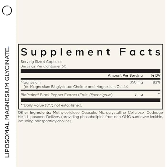 Codeage Liposomal Magnesium Glycinate Supplement, 2-Month Supply, Bisglycinate Magnesium Chelate, Chelated Magnesium Mineral Pills, BioPerine Black Pepper Vitamins Capsules, Non-GMO Vegan, 240 ct - Image 2