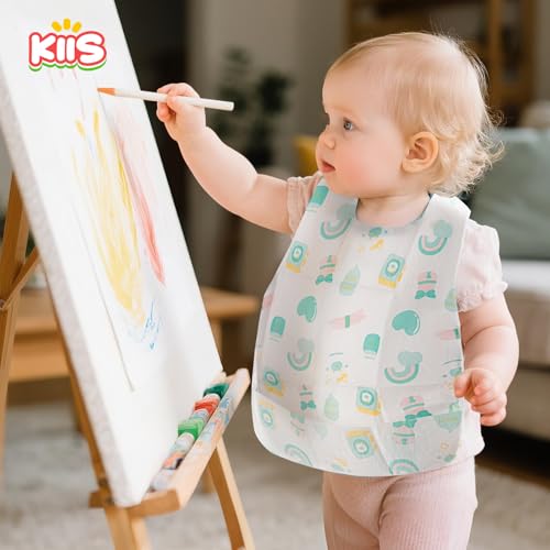 KIIS Disposable Baby Bibs, Waterproof Baby Smock Bibs, Extra Large Full Coverage for Toddlers & Kids, Mess-Free Feeding for Travel & Daycare, 20 Count, Green Baby Cow - Image 4