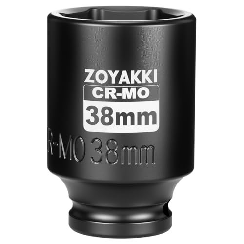 ZOYAKKI 1/2" Drive x 38 mm Deep 6 PT Impact Socket, CR-MO,1/2-inch Drive 6 Point Axle Nut Socket for Easy Removal of Axle Shaft Nuts (Metric 38MM) - Image 1
