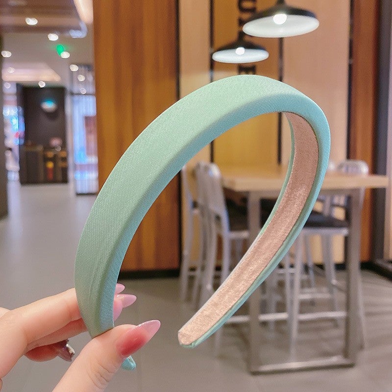 Generic Vintage French Velvet Headband Elegant Wide 9# light green wide body sponge hairband