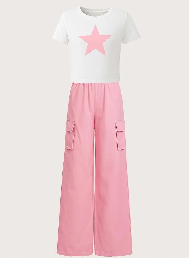 Take Two Take Two Teens Star Print T-Shirt and Cargo Pants Set