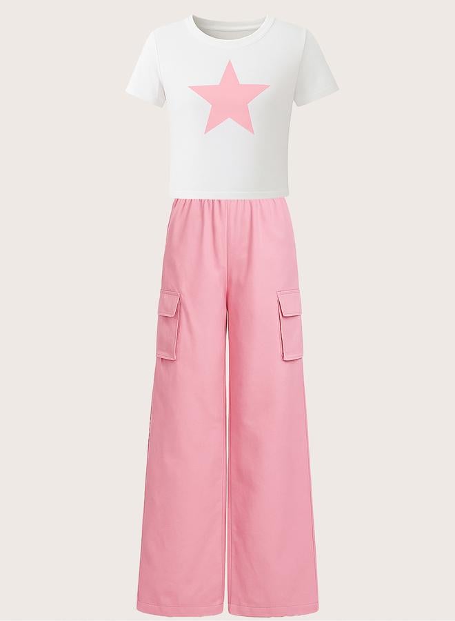 Take Two Teens Star Print T-Shirt and Cargo Pants Set - Image 2