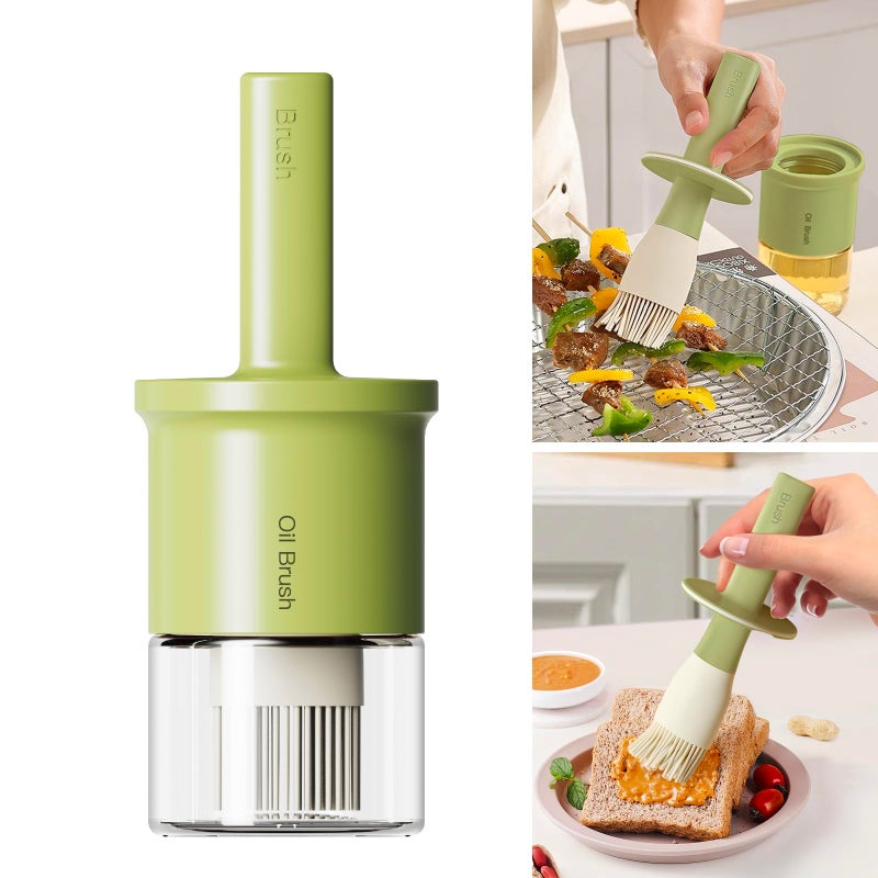 ‎YARRAMATE YARRAMATE 300ml 10oz Oil Dispenser with Brush Glass Oil Bottle for Kitchen with Silicone Heat Resistant Basting Brush Cooking Brush for Vinegar Sauce BBQ Grill Frying Green - Image 2