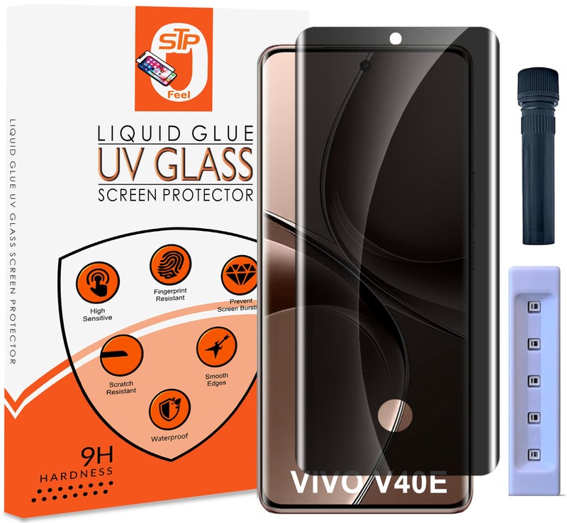 STP FEEL® UV Advanced Privacy Tempered Glass Screen Protector Guard Compatible for Vivo V40e 5G (6.77 Inch, Pack of 1) Full Edge to Edge Coverage Anti-Spy/Anti-Peeping 9H Hardness - Image 1