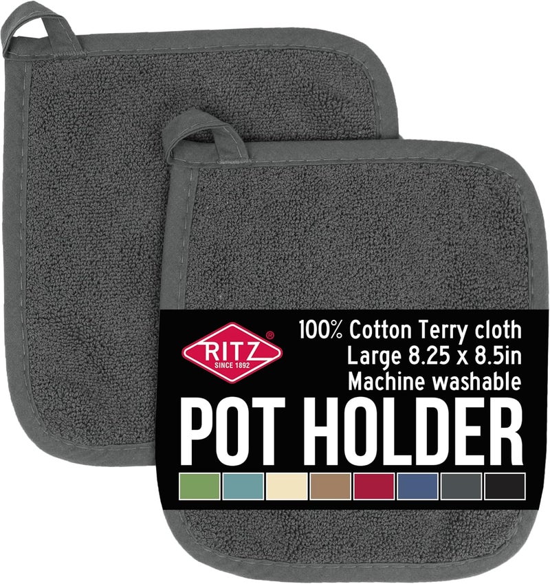 Ritz Terry Potholder & Hot Pad: Unparalleled Heat Resistant, Durable 100% Cotton – Ergonomically Designed for Optimal Grip – Easy-Care Machine Washable – 2-Pack, Graphite - Image 1