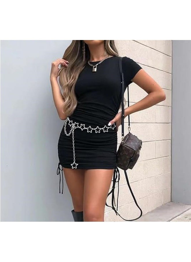 ILovhaprty 2PCS Women Chain Belt,Star Heart Waist Chain Belt, Silver Chain Belt, Body Chains Jewelry for Dress, Waist Belt Belly Belt,Metal Chain Belt Women ,Fashion Body Link Belts  - Image 4
