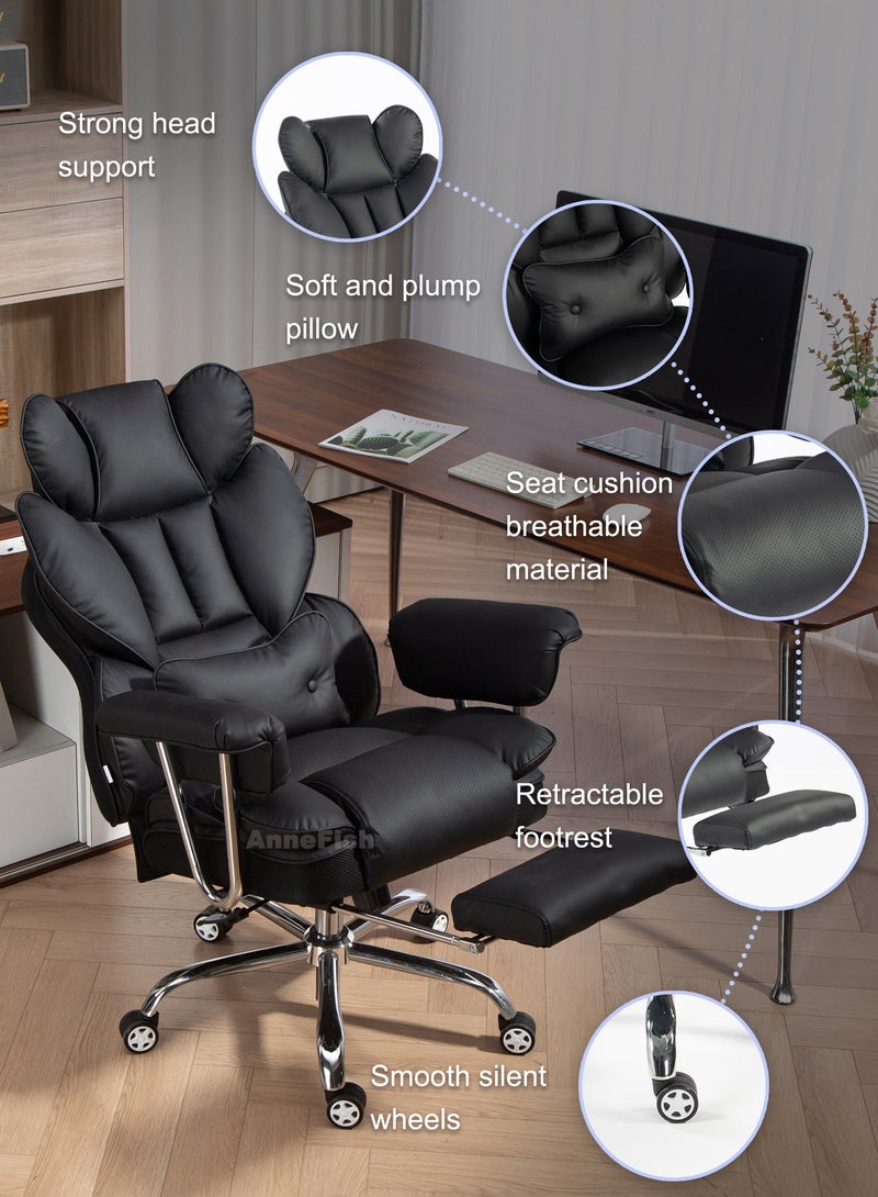 AnneFish Ergonomic Office Chair with Footrest Large Executive Cloud Swivel Desk Chair High Back Height Adjustable Reclining Chair Home Office Comfortable Cat-Scratch-Resistant Leather Computer Gaming Chair Spring Seat Silent Wheels - Image 2