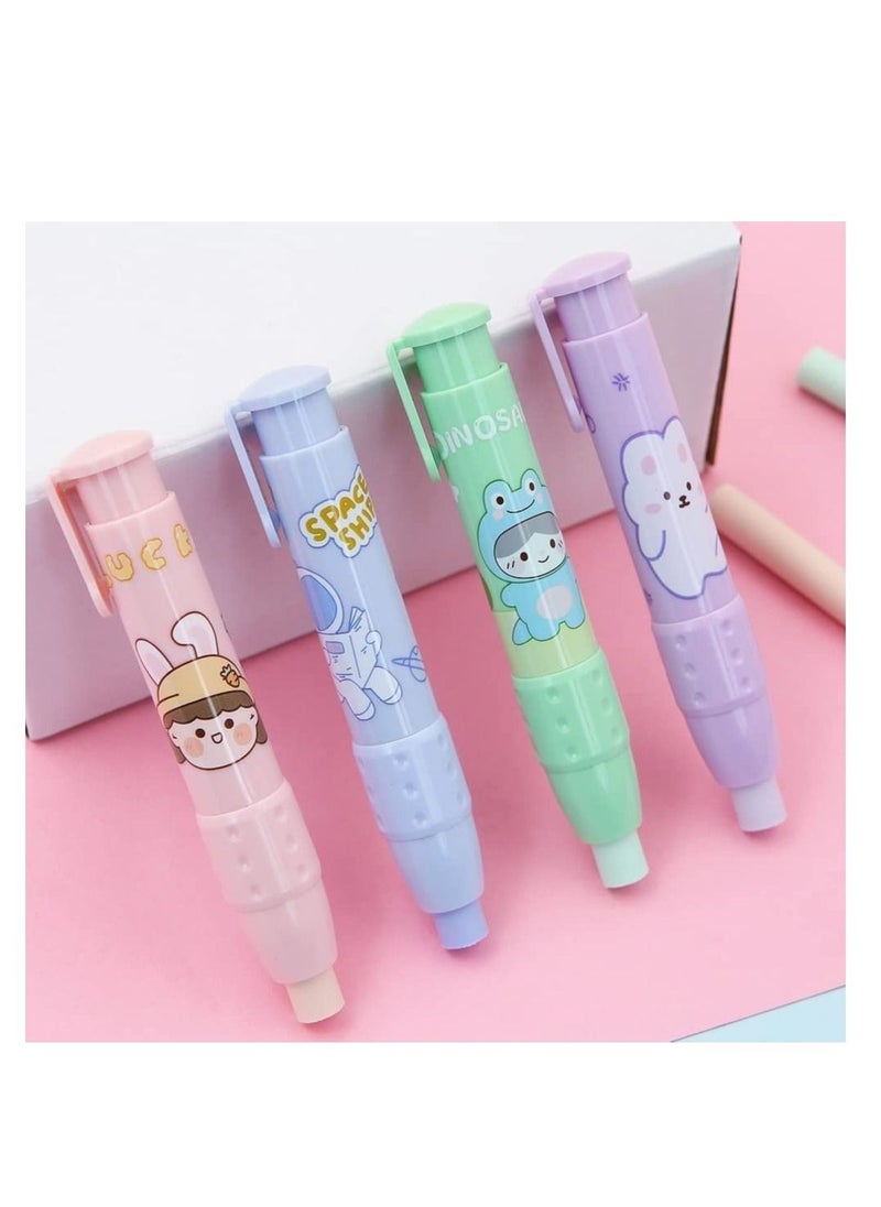 Y&D - 4Pcs Retractable Click Eraser with Refill Erasers, Cute Pen Shaped Press Type Mechanical for Kids Students Painting Writing - Image 1