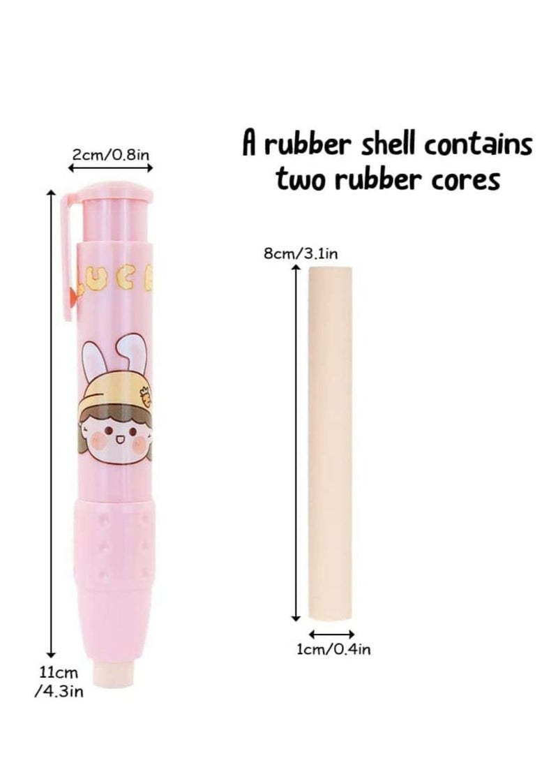Y&D - 4Pcs Retractable Click Eraser with Refill Erasers, Cute Pen Shaped Press Type Mechanical for Kids Students Painting Writing - Image 1