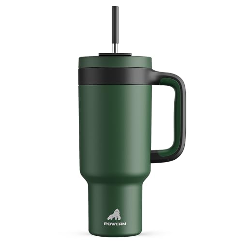 POWCAN 40 oz Tumbler with Handle, 2-in-1 Straw and Sip Lid, Leakproof, Dishwasher Safe, Insulated Stainless Steel Travel Coffee Mug, Keeps Cold for 34 Hours, Fits in Car Cup Holder (Forest) - Image 1