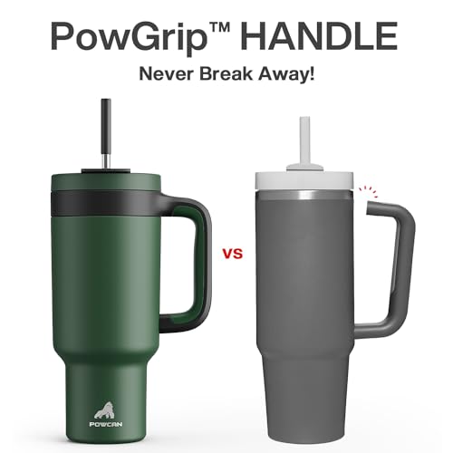 POWCAN 40 oz Tumbler with Handle, 2-in-1 Straw and Sip Lid, Leakproof, Dishwasher Safe, Insulated Stainless Steel Travel Coffee Mug, Keeps Cold for 34 Hours, Fits in Car Cup Holder (Forest) - Image 3
