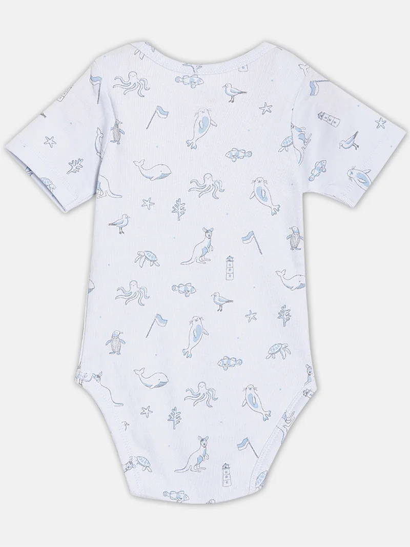 Broon Broon Infant Boys Grey and Multicolor Printed Organic Cotton Bodysuit Pack of 2