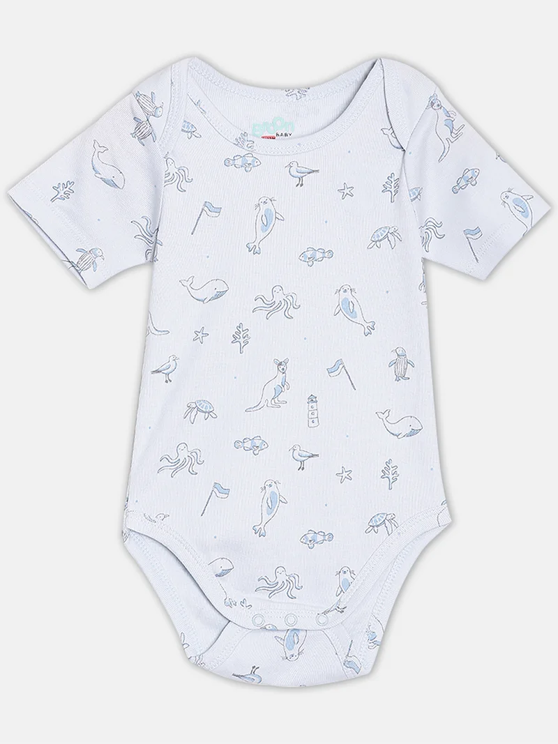 Broon Broon Infant Boys Grey and Multicolor Printed Organic Cotton Bodysuit Pack of 2