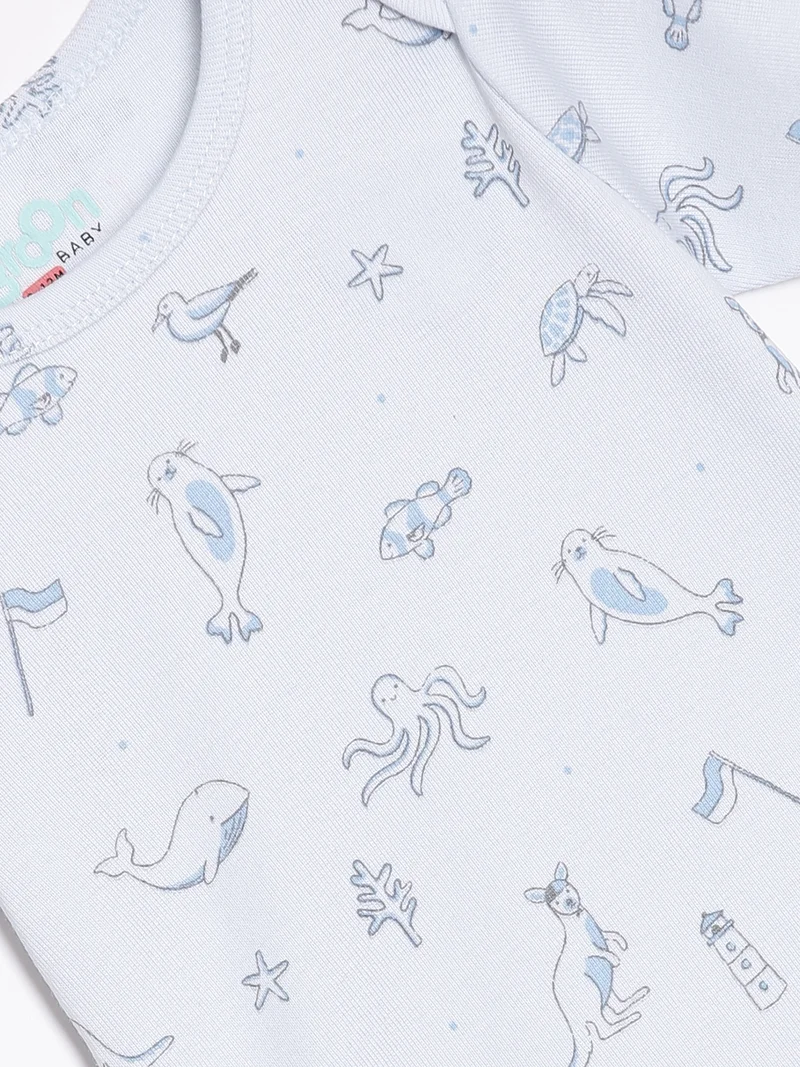 Broon Broon Infant Boys Grey and Multicolor Printed Organic Cotton Bodysuit Pack of 2
