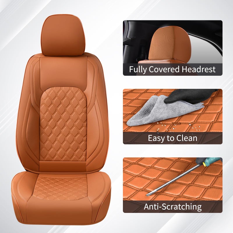 Huidasource Front Truck Seat Covers Fit for Ford F150 2015-2025&F250 F350 F450 2017-2025 All Cab XL XLT Lariat King Ranch Platinum, Waterproof Leather Automotive Car Seat Cover(Front Pair/Brown) - Image 4