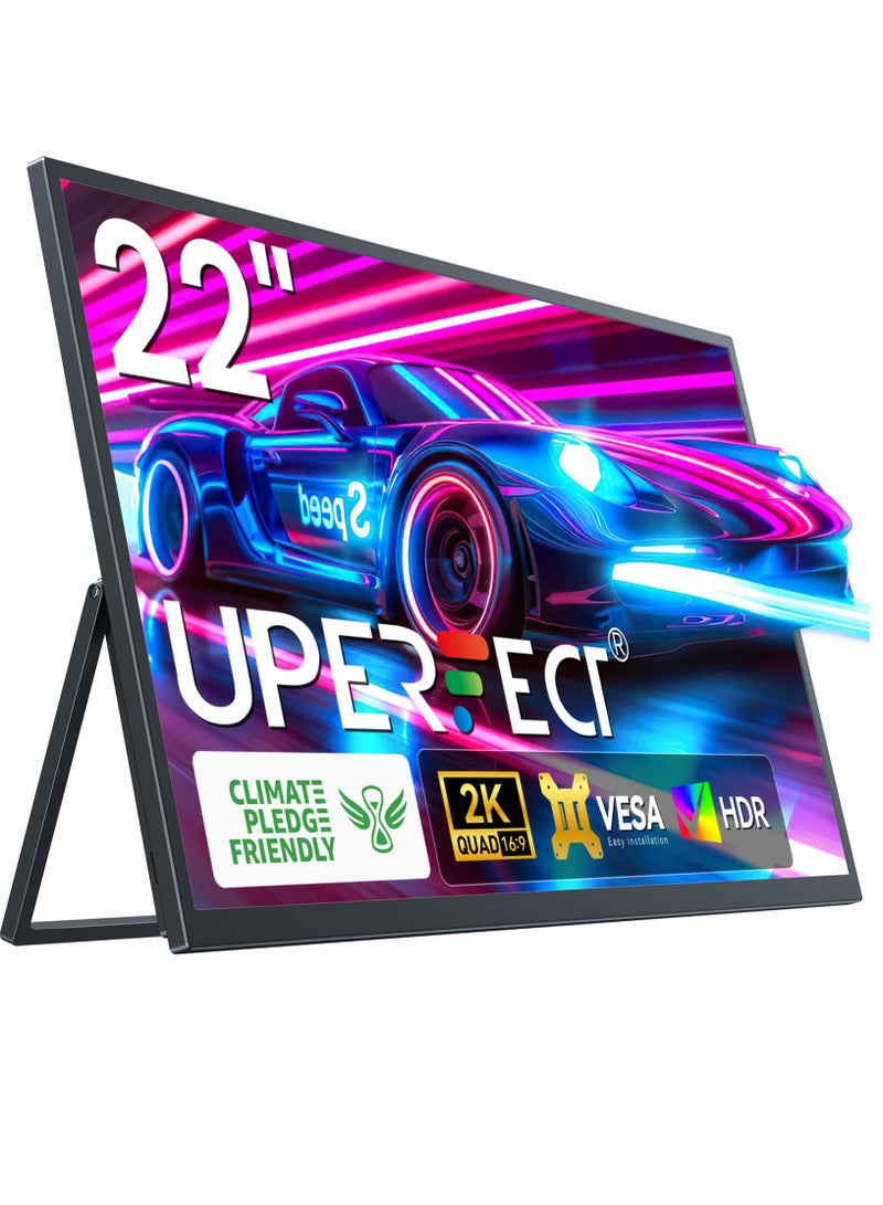أوبيرفكت شاشة عرض محمولة UPERFECT مقاس 22 بوصة تعمل باللمس بدقة 2560 × 1440 بكسل وشاشة IPS مزودة بمنفذ Mini HDMI ومنفذ USB-C للكمبيوتر الشخصي والكمبيوتر المحمول والهاتف المحمول وأجهزة Xbox وSwitch وPS4/5 ومتوافقة مع حامل VESA - Image 1