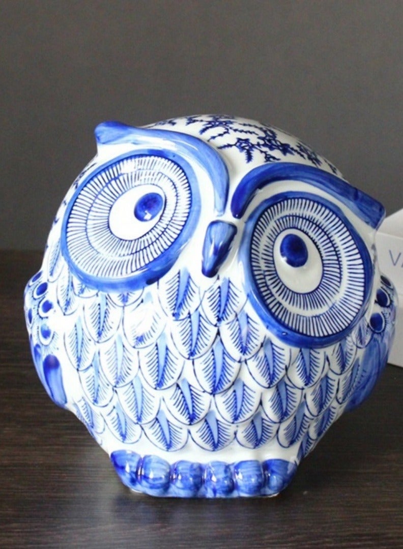 Jingdezhen Blue and White Porcelain Owl Figurine - Large - Image 1