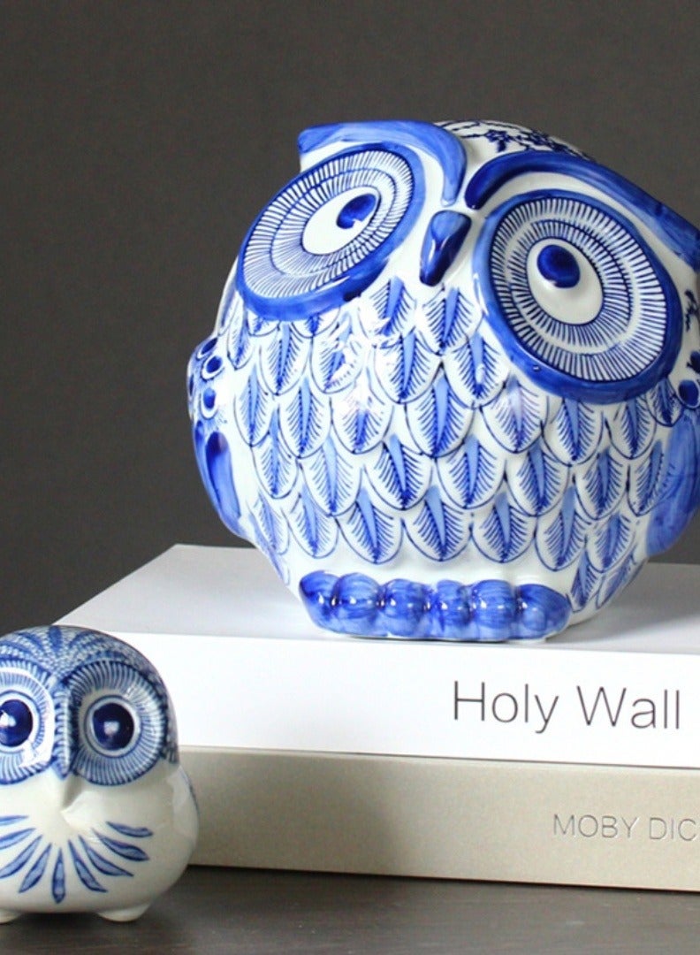 Jingdezhen Blue and White Porcelain Owl Figurine - Large - Image 2