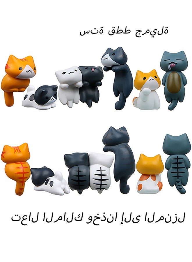 6 Pieces Cute Cat Car Accessories Funny Resin Cat Figurines Dashboard Decorations and Rear View Mirror Cute Pussy Figure Decorative Car Ornament Interior Decors for Car Home Garden Decor - Image 1