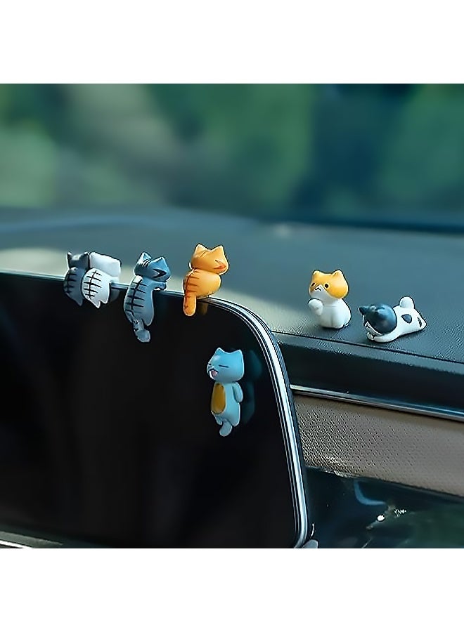 6 Pieces Cute Cat Car Accessories Funny Resin Cat Figurines Dashboard Decorations and Rear View Mirror Cute Pussy Figure Decorative Car Ornament Interior Decors for Car Home Garden Decor - Image 5