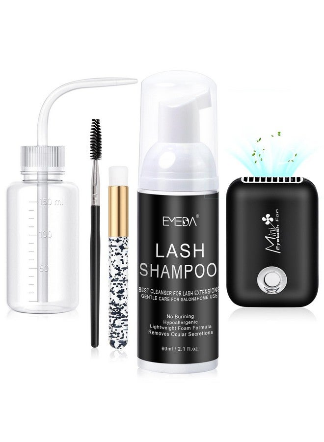 EMEDA Lash Shampoo Kit Cleaning Bath - Lash Cleanser for Extensions, USB Mini Portable Fan Brush Wash Bottle, Oil Free Lash Foam Safe for Natural Lashes Eyelash Shampoo for Lash Extensions - Image 1