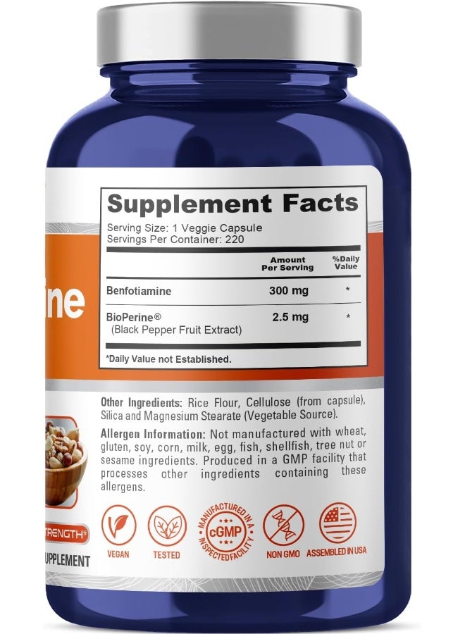 NusaPure Benfotiamine 300mg (220 Veggie Capsules) – Advanced Vitamin B1 Complex for Healthy Nerves & Cellular Energy - Image 2