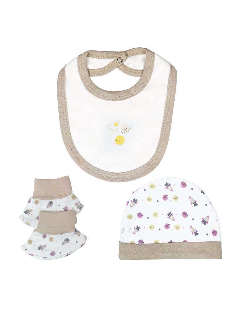 بابيز_بيسك بيبيز بيسك مجموعة هدايا مكونة من 5 قطع قطنية 100٪ للجنسين تشمل السالوبيت ، والرمبر ، والقفازات ، والقبعة ، والبيجامة/البذلة. - Image 4