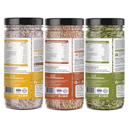 NutroVally Seeds Combo 525g| Pumpkin & Sunflower Seeds 200g Each + Flax Seeds125g | Seeds for eating | Protein and Fibre Rich Food Pack of 3 | Pumpkin seeds for eating | combo pack - Image 2