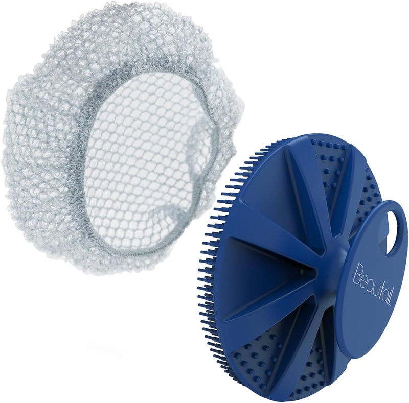 BEAUTAIL Silicone Body Scrubber with Scrub Net BEAUTAIL 2 Pack Rich Foam and Exfoliation with Gentle Brush or Firmer Net Options Hygienic Durable Easy to Clean 1 Shower Brush Black 1 Scrub Net Gray - Image 3