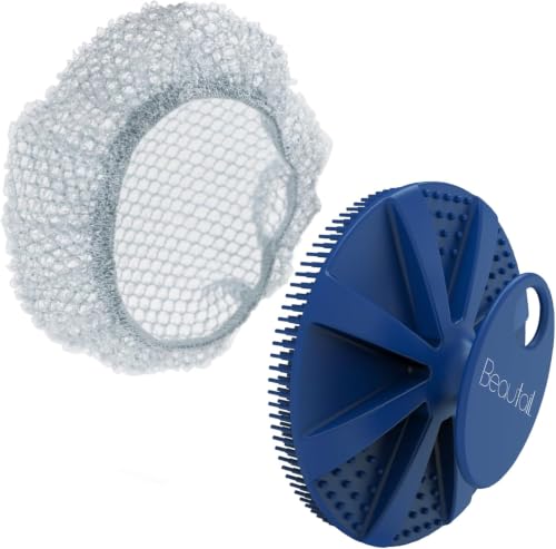 BEAUTAIL Silicone Body Scrubber with Scrub Net BEAUTAIL 2 Pack Rich Foam and Exfoliation with Gentle Brush or Firmer Net Options Hygienic Durable Easy to Clean 1 Shower Brush Black 1 Scrub Net Gray - Image 1