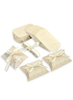 Y&D 50 Pack Candy Box Kraft Paper Pillow Decor Girl Birthday Baby Party Ideas Wedding Supplies (Gold Diamonds 3.58x2.48 Inches)  - Image 1