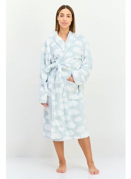 Women Textured Belted Bath Robe, White