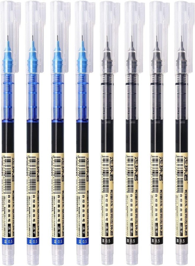 Like-It like it 0.5mm Roller Pen Color ink Straight Liquid Rollerball Gel Pen for School Office Stationery Pack of 8 (Black 4pc & Blue 4pc) - Image 1