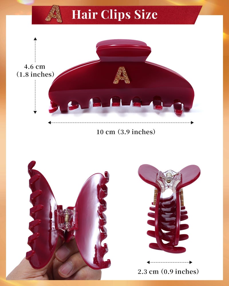 Mesovor Acetate Initial Cute Hair Claw Clips, Letter Elegant 3.9" Cherry Red Hair Banana Clips | Birthday Gifts for Teens Daughter Sister Christmas Gifts (Initial A) - Image 4
