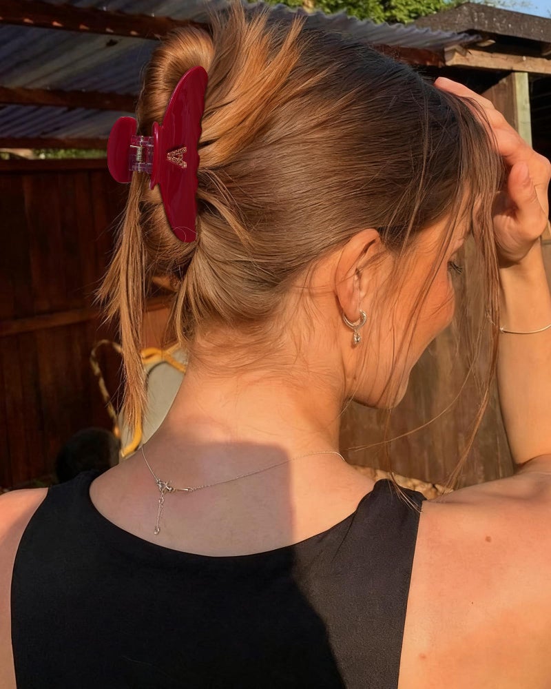 Mesovor Acetate Initial Cute Hair Claw Clips, Letter Elegant 3.9" Cherry Red Hair Banana Clips | Birthday Gifts for Teens Daughter Sister Christmas Gifts (Initial A) - Image 3